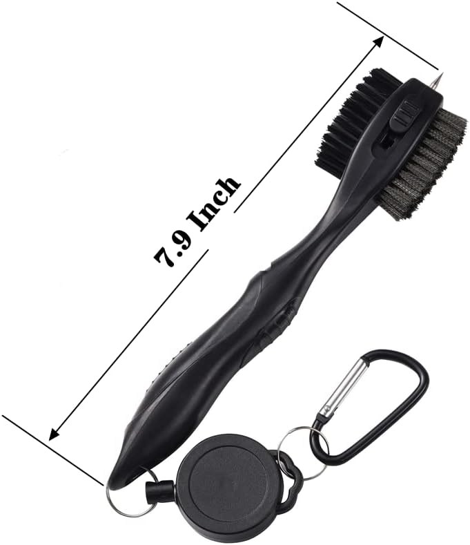 Lesunsul Golf Club Brushes, Golf Cleaning Tool, with Retractable Cleaning Nails, Nylon and Wire Bristles Oversize Double Brush Head with 2ft Retractable Zip-line Metal Buckle - Image 2